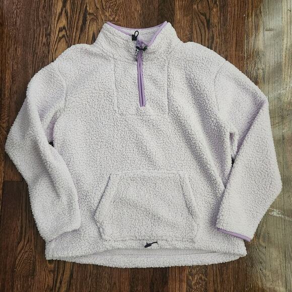 Victoria Secret PINK 1/4 Zip Sherpa Pullover Sweater Women's Sz L Lilac Fluffy - Picture 3 of 8